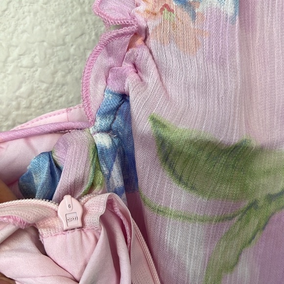 ASOS Design Corset Top With Ruffle Shoulder In Pink Occasion Floral Print Size 4 - Picture 13 of 15